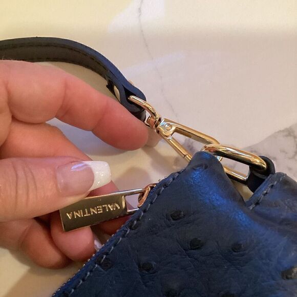 Genuine Leather Valentina Italian Bag Purse Handbag Navy - Picture 13 of 14